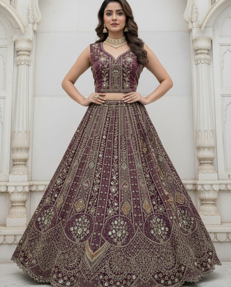 PINK - Metalic Pink Embroidery on Vibrant Color Designer Partywear Lehengacholi 