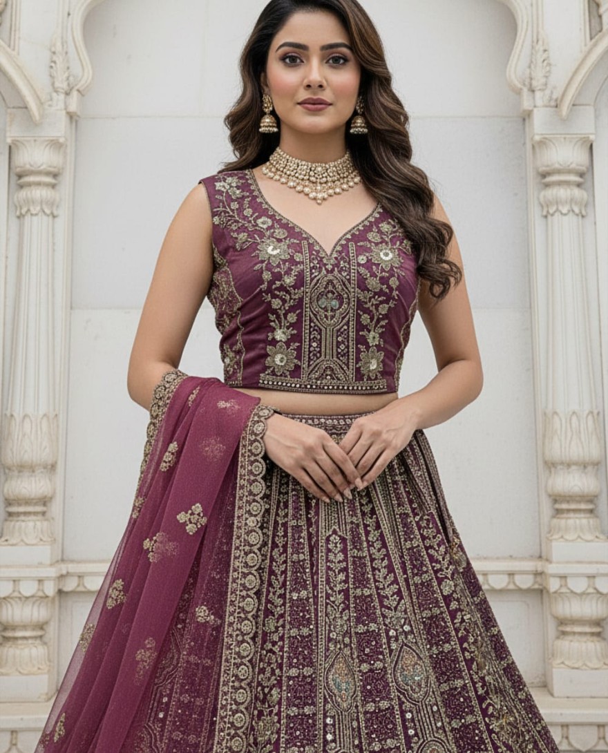 PINK - Metalic Pink Embroidery on Vibrant Color Designer Partywear Lehengacholi 