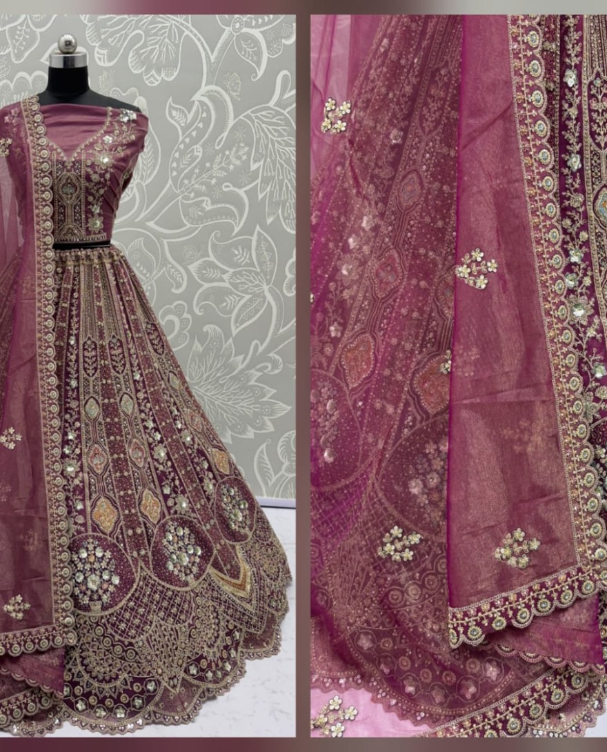 PINK - Metalic Pink Embroidery on Vibrant Color Designer Partywear Lehengacholi 