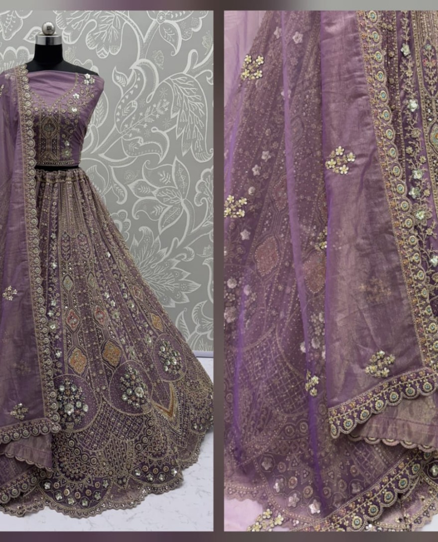 PURPLE - Metalic Purple Embroidery on Vibrant Color Designer Partywear Lehengacholi 