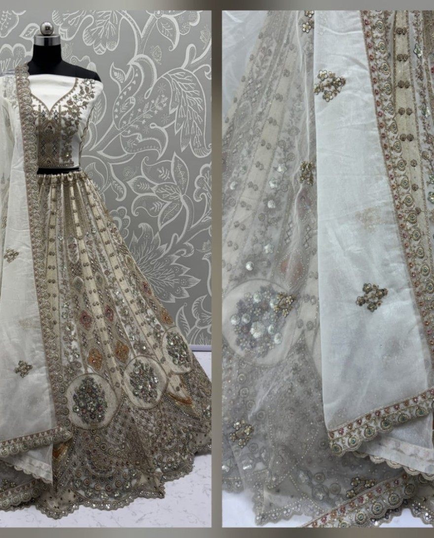WHITE - Metalic White Embroidery on Vibrant Color Designer Partywear Lehengacholi 