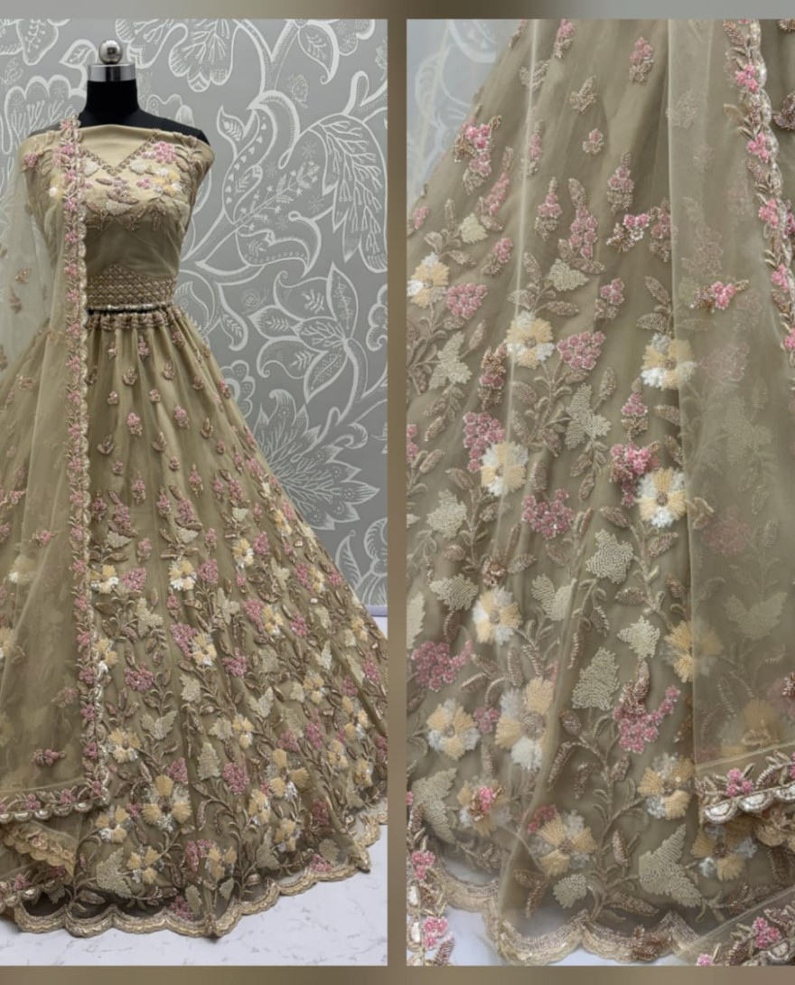 Yellow - Handwork Yellow and Motif Work Designer Partywear Lehengacholi 