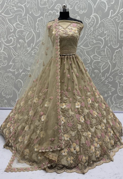 Handwork Yellow and Motif Work Designer Partywear Lehengacholi 