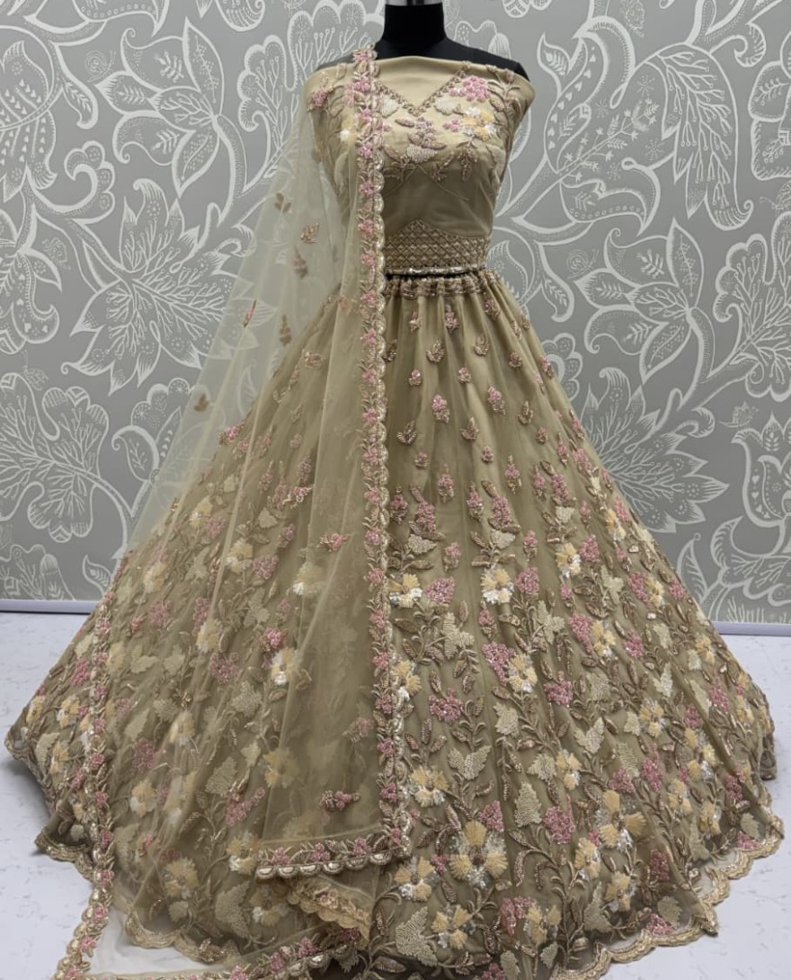 Yellow - Handwork Yellow and Motif Work Designer Partywear Lehengacholi 