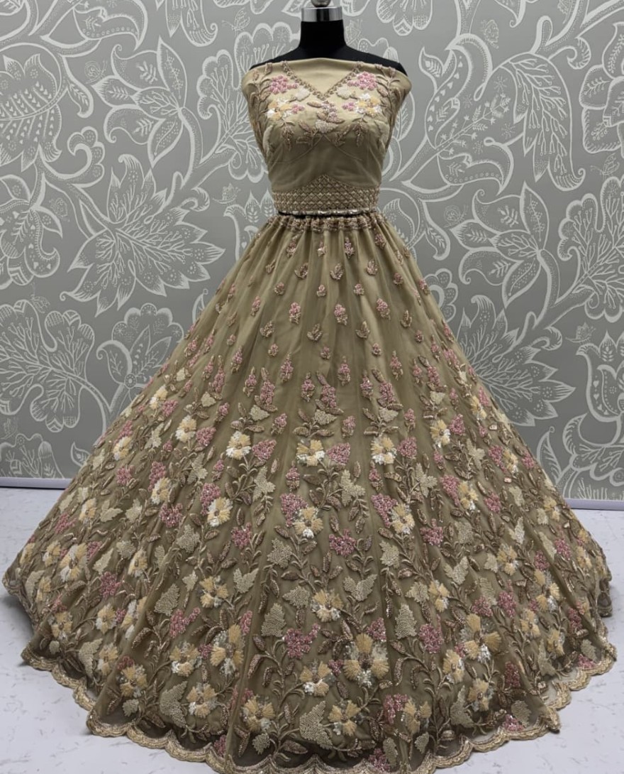 Yellow - Handwork Yellow and Motif Work Designer Partywear Lehengacholi 