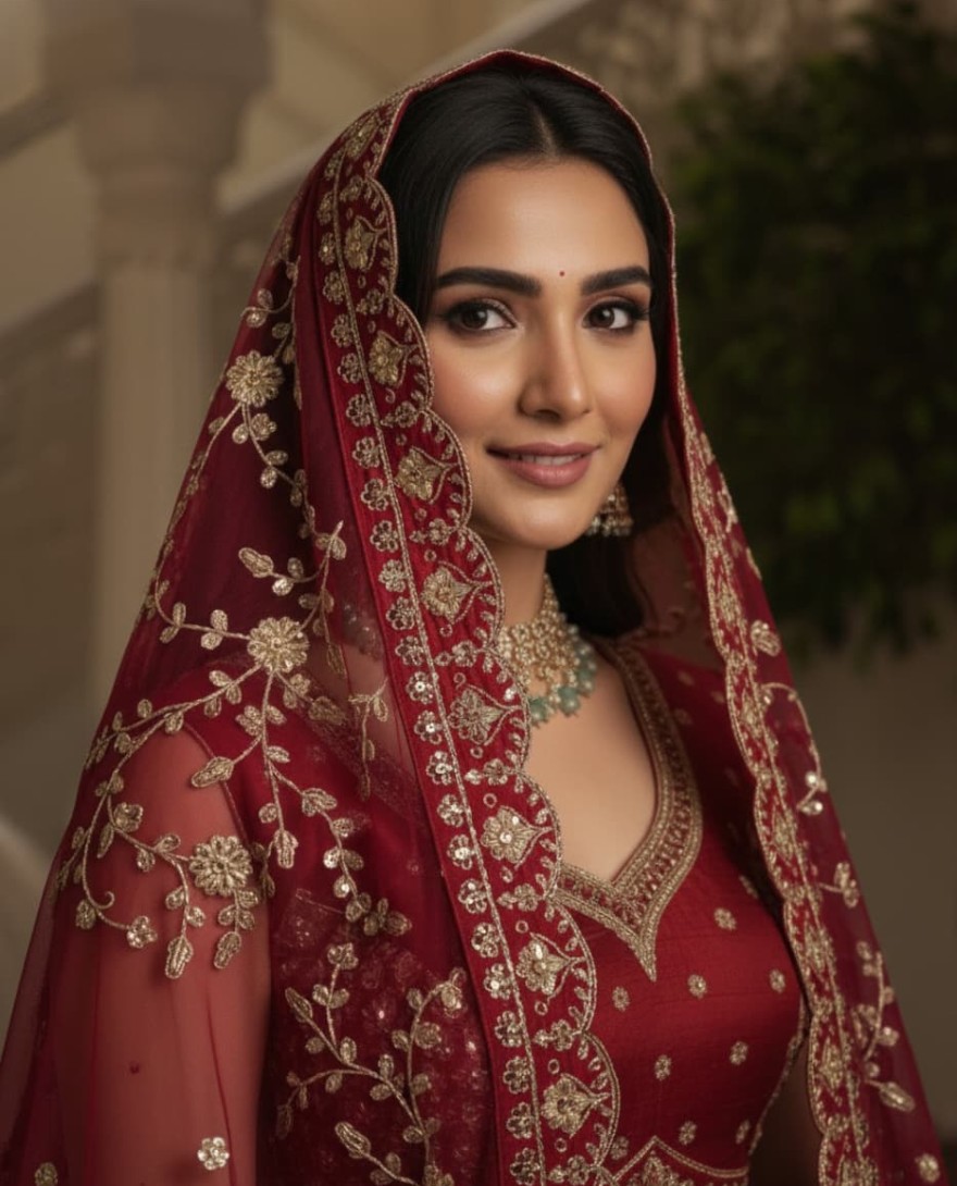 RED - Details Red Embroidered Perfect Bridal Lehenga Choli with double Dupatta 