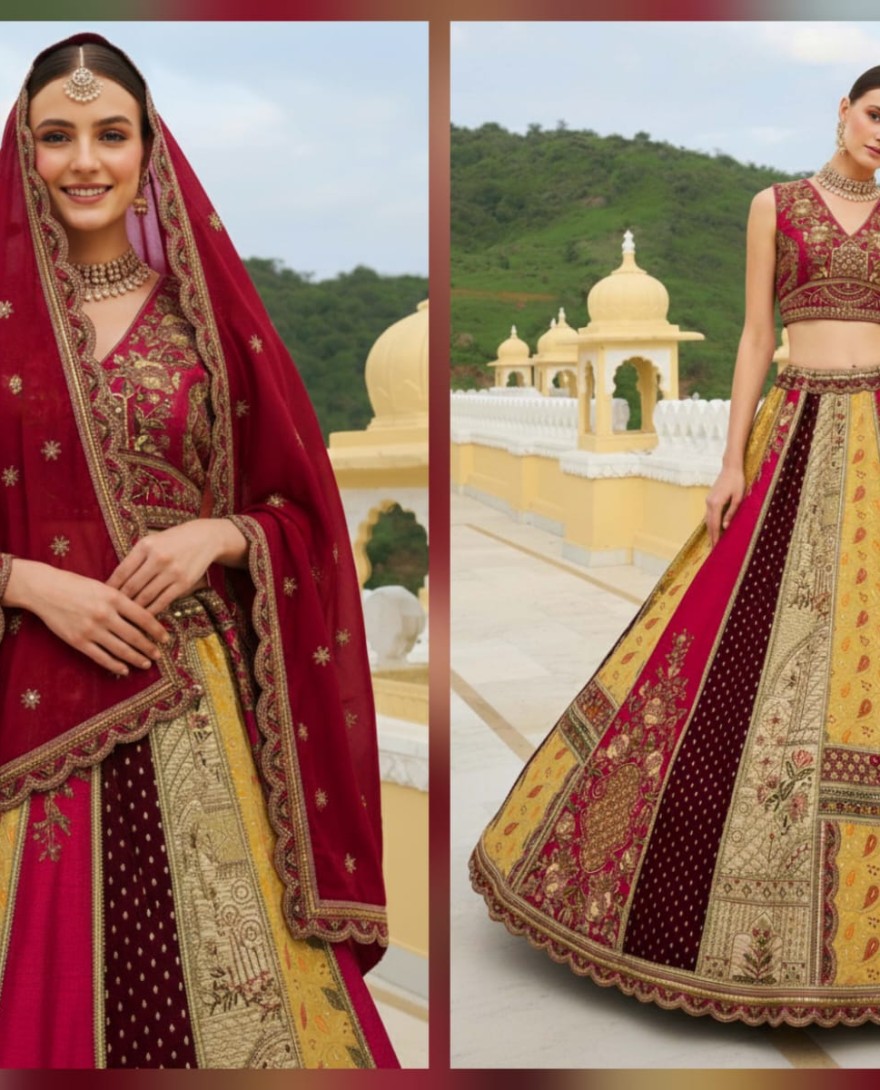 Red - Fabulous Matching Fabrics and Designer Pattern Embroidery with Handwork Mirror Crafted Lehenga Choli 