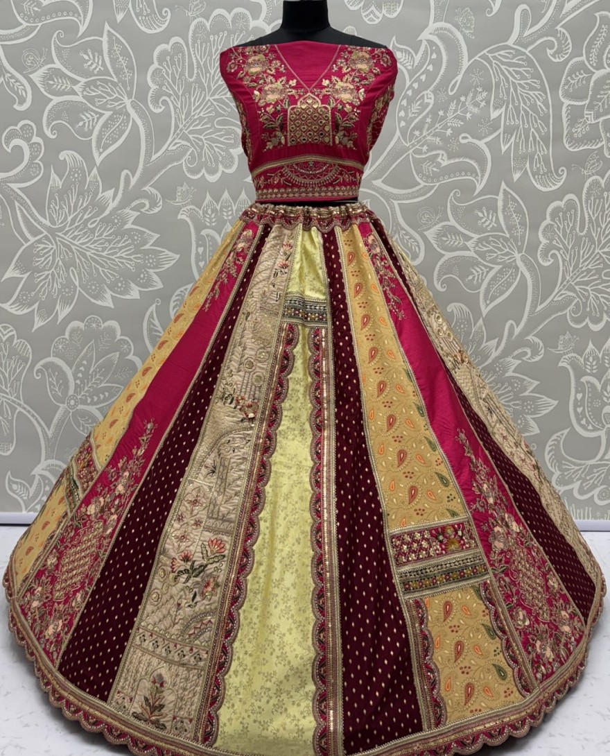 Red - Fabulous Matching Fabrics and Designer Pattern Embroidery with Handwork Mirror Crafted Lehenga Choli 