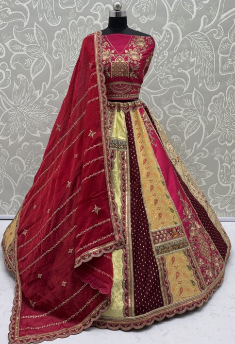 Fabulous Matching Fabrics and Designer Pattern Embroidery with Handwork Mirror Crafted Lehenga Choli 