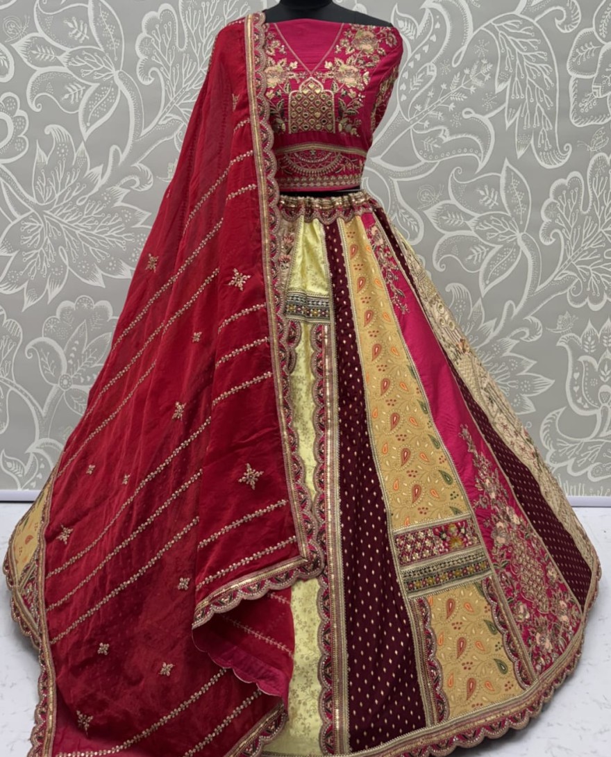 Red - Fabulous Matching Fabrics and Designer Pattern Embroidery with Handwork Mirror Crafted Lehenga Choli 