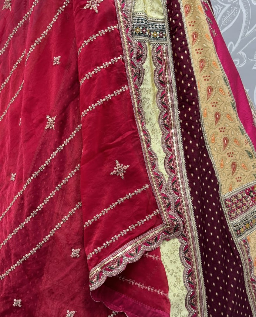 Red - Fabulous Matching Fabrics and Designer Pattern Embroidery with Handwork Mirror Crafted Lehenga Choli 