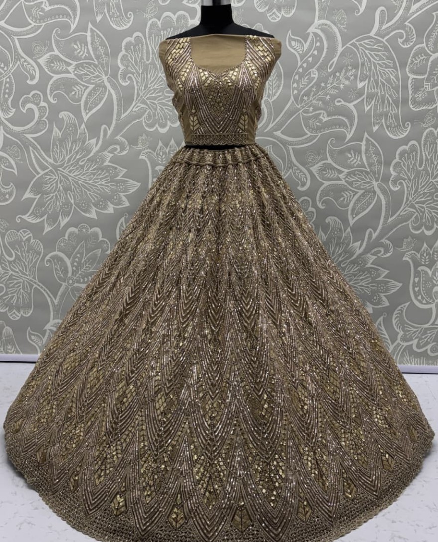 Golden - Golden Lehenga Choli in Sequins Work With Beautiful Dupatta and Blouse 