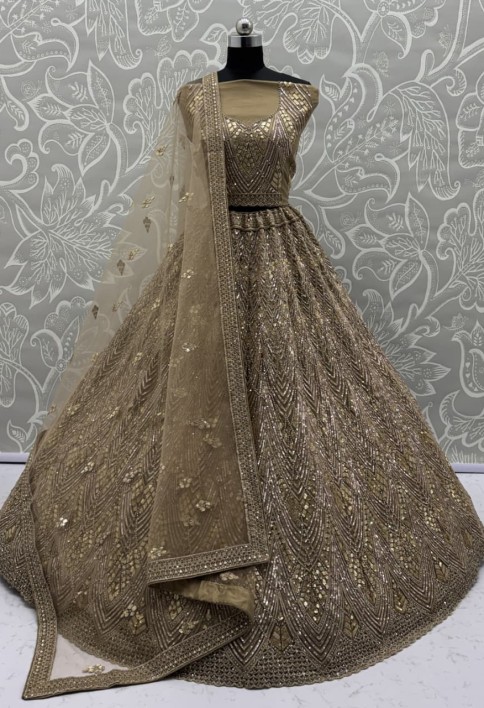 Golden Lehenga Choli in Sequins Work With Beautiful Dupatta and Blouse 