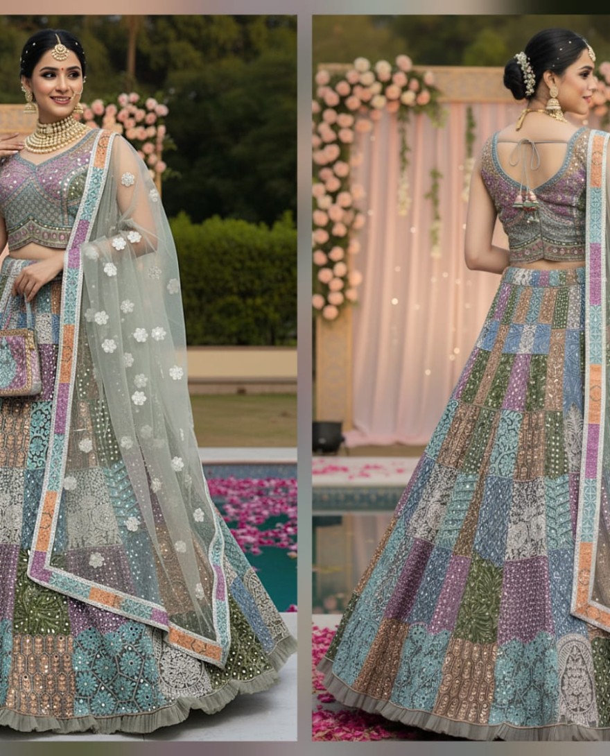 LEHENGA - Full Flaired Chain Embroidery with Real Mirror work Designer Lehenga Choli 