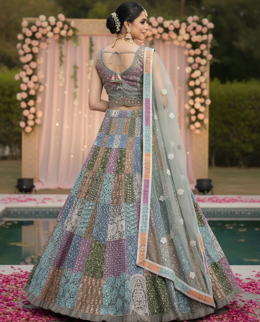 LEHENGA - Full Flaired Chain Embroidery with Real Mirror work Designer Lehenga Choli 