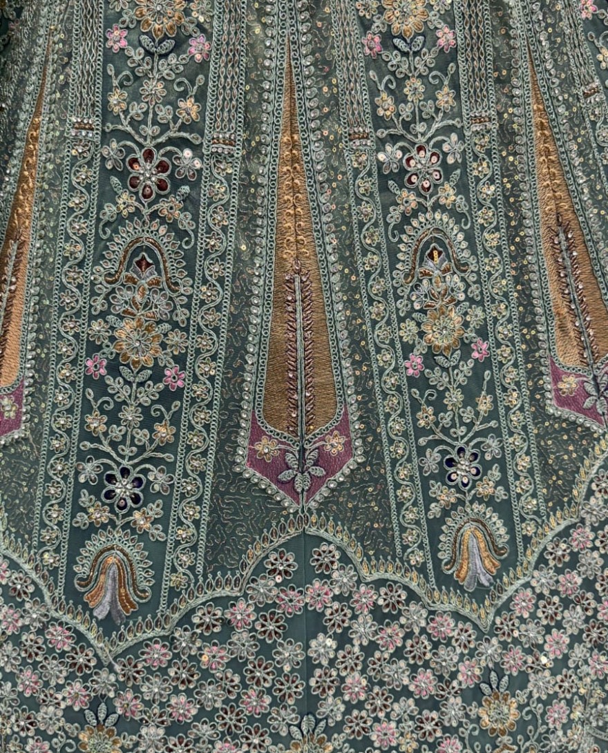 GREEN - Partywear Green Bridal Net Lehengacholi 