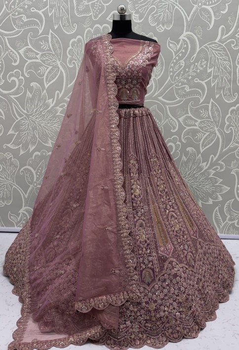 Partywear Pink Bridal Net Lehengacholi 