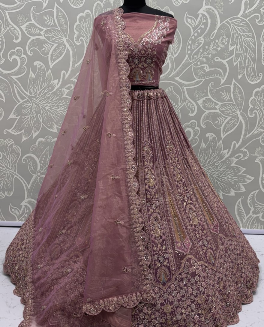 PINK - Partywear Pink Bridal Net Lehengacholi 