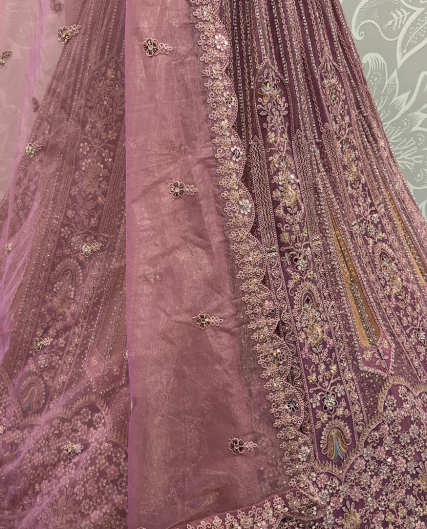 PINK - Partywear Pink Bridal Net Lehengacholi 