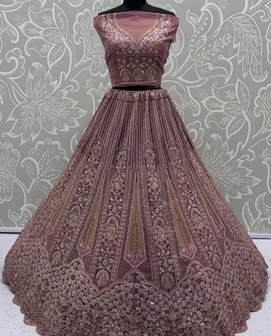 PINK - Partywear Pink Bridal Net Lehengacholi 