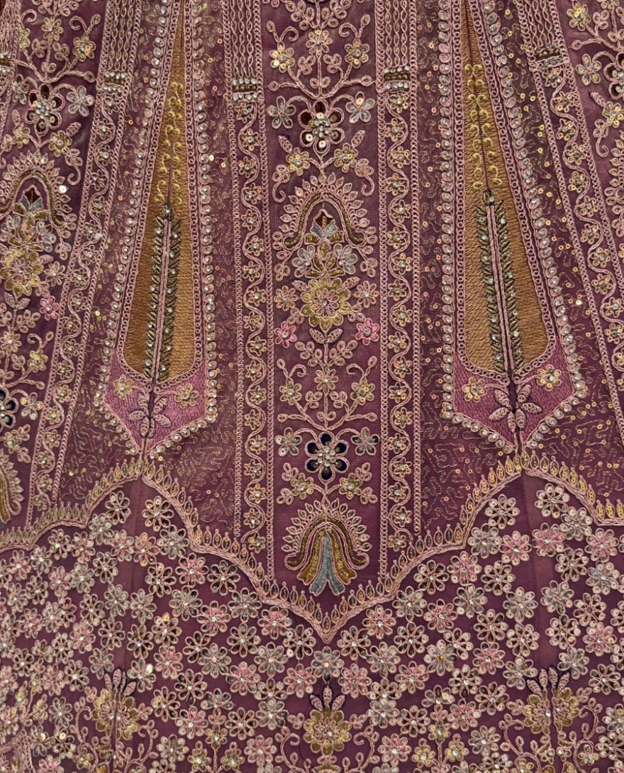 PINK - Partywear Pink Bridal Net Lehengacholi 