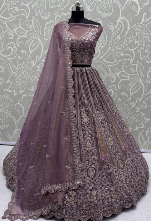Partywear Purple Bridal Net Lehengacholi 