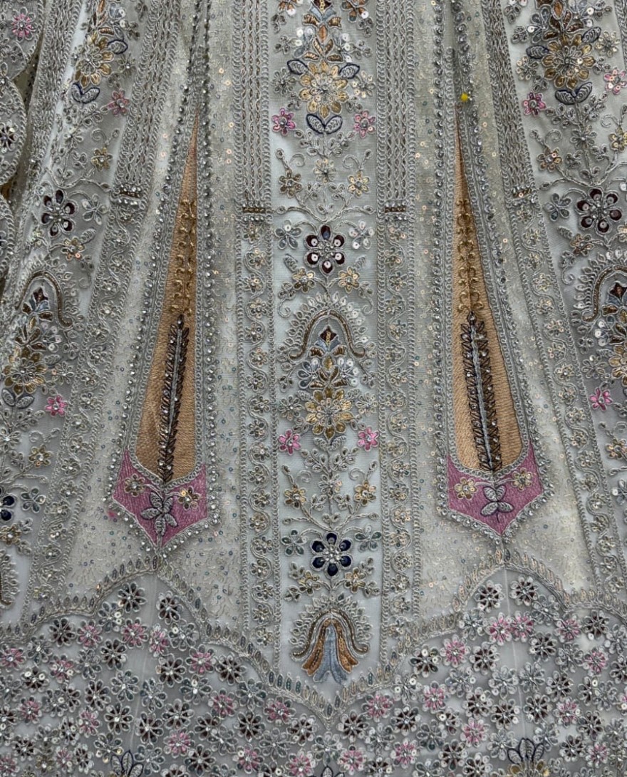 White - Partywear White Bridal Net Lehengacholi 