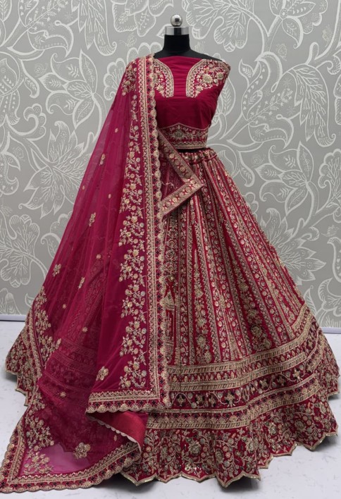 Double Pink Dupatta Combine Beautiful Color Cadbury Silk Designer Bridal Lehenga Choli 