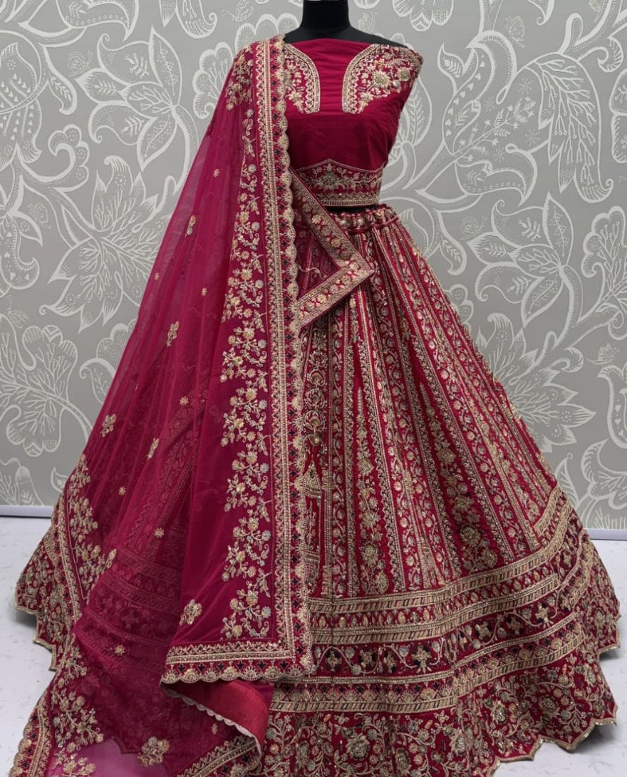 PINK - Double Pink Dupatta Combine Beautiful Color Cadbury Silk Designer Bridal Lehenga Choli 