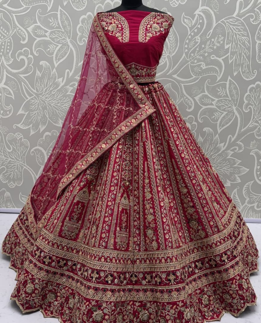 PINK - Double Pink Dupatta Combine Beautiful Color Cadbury Silk Designer Bridal Lehenga Choli 