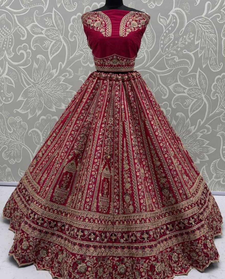 PINK - Double Pink Dupatta Combine Beautiful Color Cadbury Silk Designer Bridal Lehenga Choli 