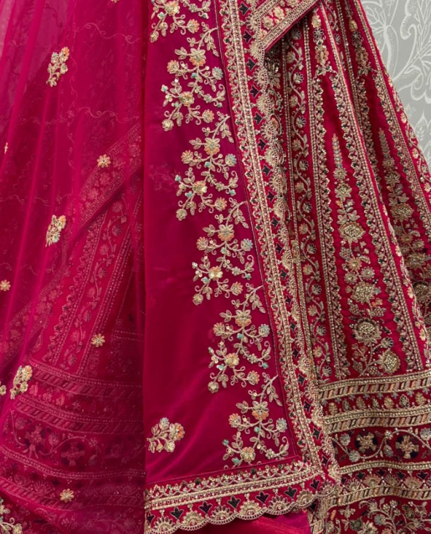 PINK - Double Pink Dupatta Combine Beautiful Color Cadbury Silk Designer Bridal Lehenga Choli 