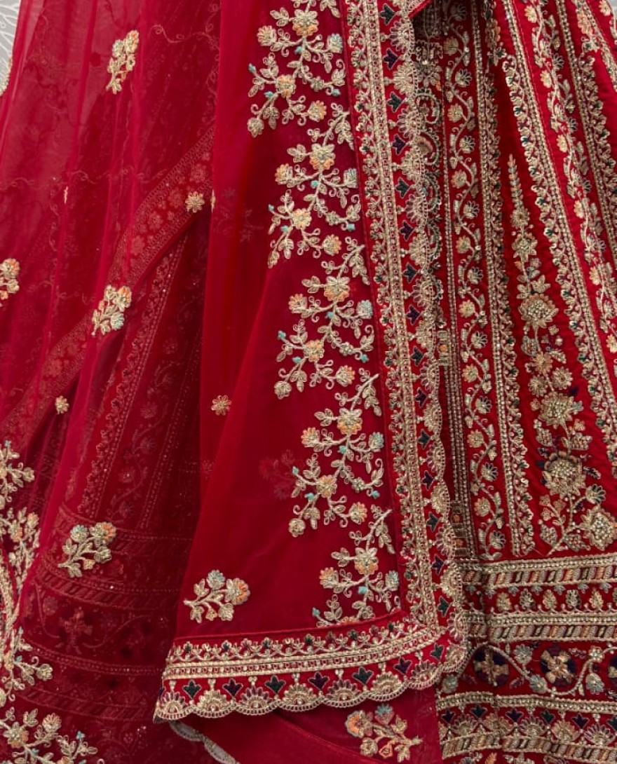 RED - Double Red Dupatta Combine Beautiful Color Cadbury Silk Designer Bridal Lehenga Choli 