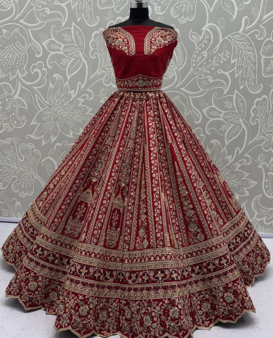RED - Double Red Dupatta Combine Beautiful Color Cadbury Silk Designer Bridal Lehenga Choli 