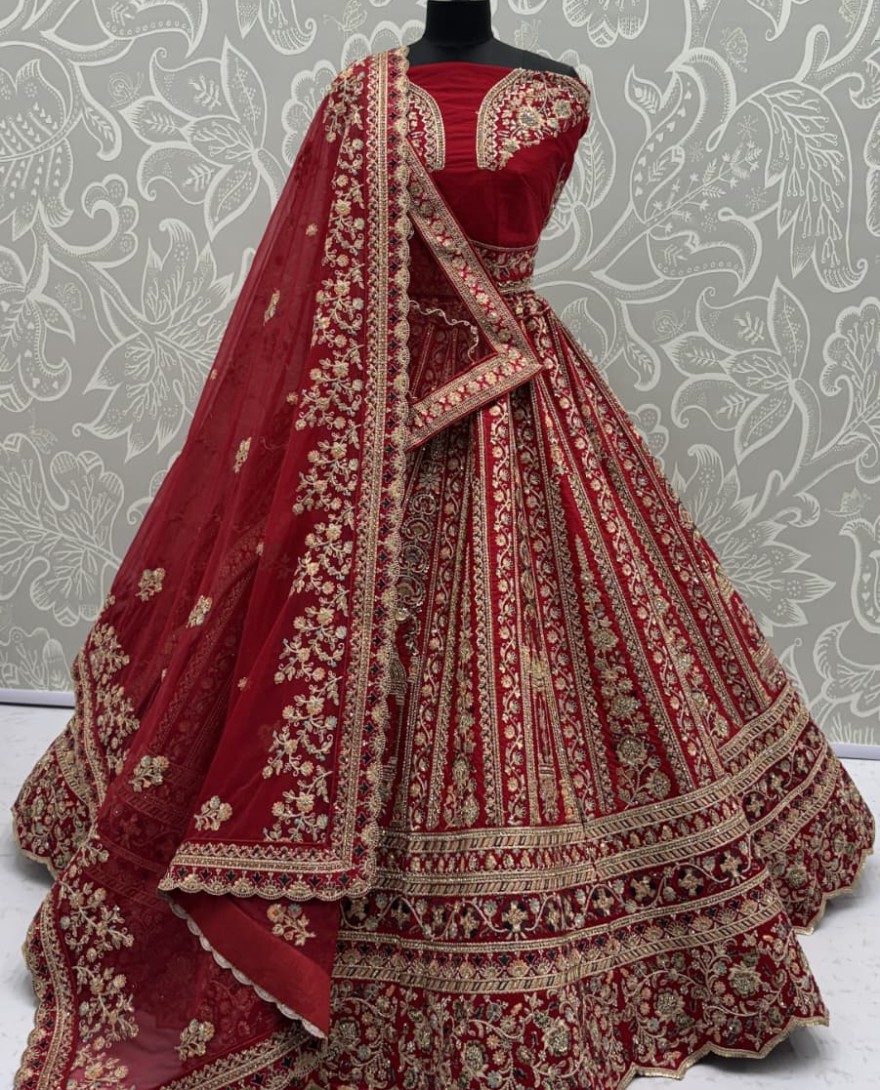 RED - Double Red Dupatta Combine Beautiful Color Cadbury Silk Designer Bridal Lehenga Choli 