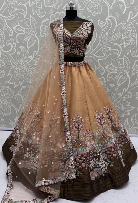 Eye-Catchy Yellow Color Range Rainbow Shaded Sequins Work Partywear Lehengacholi 