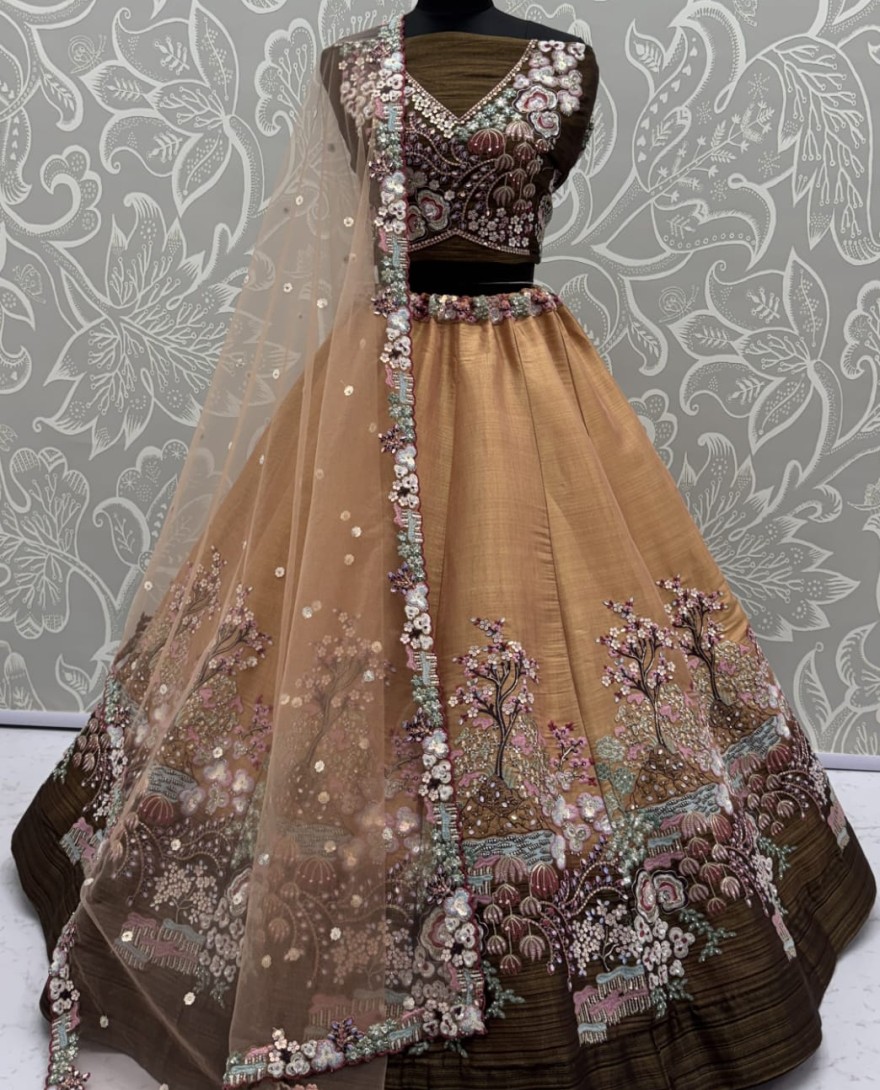YELLOW - Eye-Catchy Yellow Color Range Rainbow Shaded Sequins Work Partywear Lehengacholi 