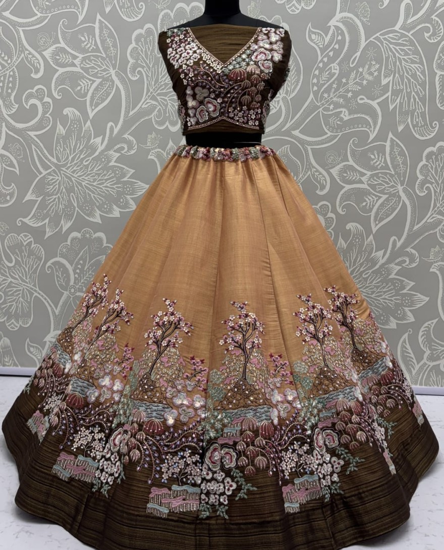 YELLOW - Eye-Catchy Yellow Color Range Rainbow Shaded Sequins Work Partywear Lehengacholi 