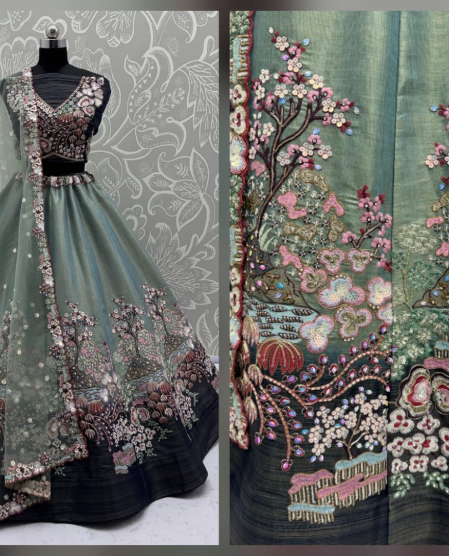 BLUE - Eye-Catchy Blue Color Range Rainbow Shaded Sequins Work Partywear Lehengacholi 