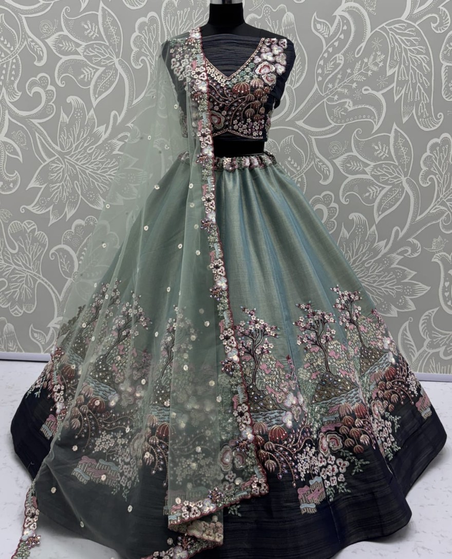 BLUE - Eye-Catchy Blue Color Range Rainbow Shaded Sequins Work Partywear Lehengacholi 