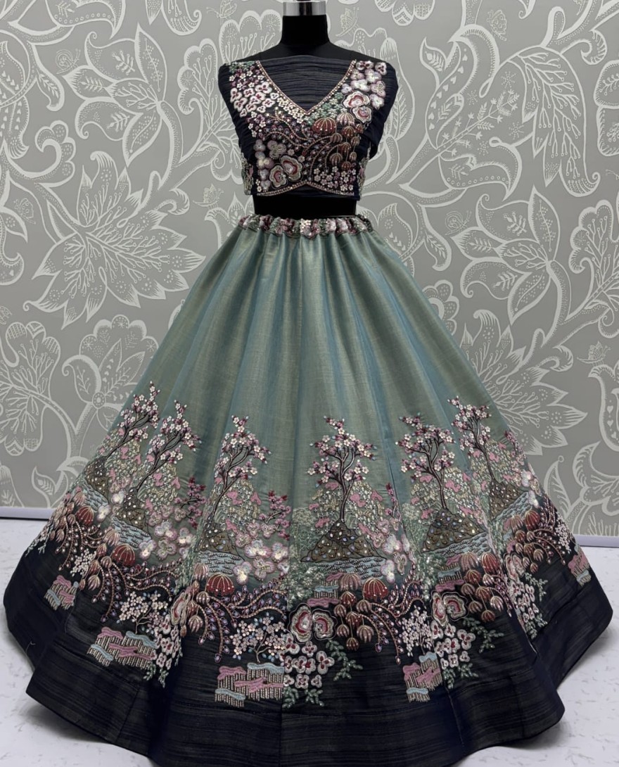 BLUE - Eye-Catchy Blue Color Range Rainbow Shaded Sequins Work Partywear Lehengacholi 