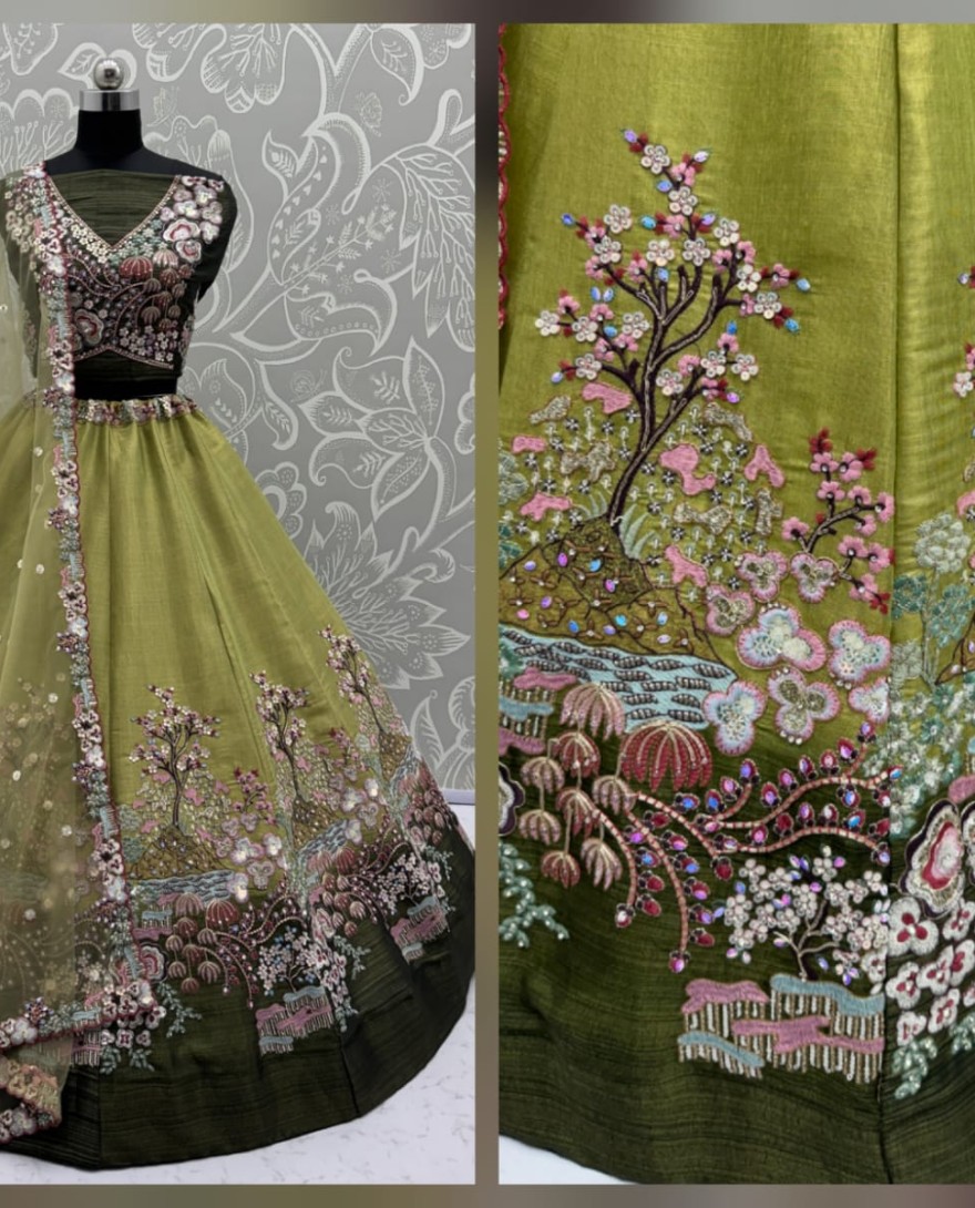 Green - Eye-Catchy Green Color Range Rainbow Shaded Sequins Work Partywear Lehengacholi 
