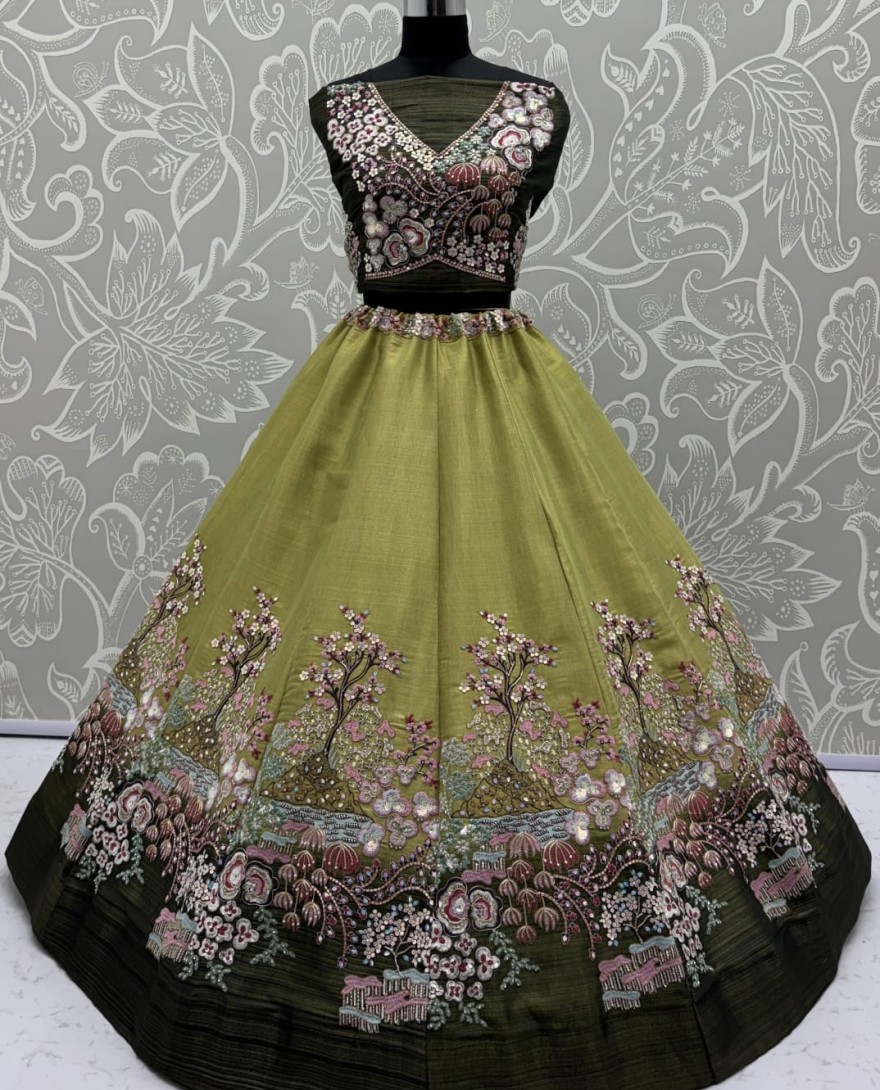 Green - Eye-Catchy Green Color Range Rainbow Shaded Sequins Work Partywear Lehengacholi 