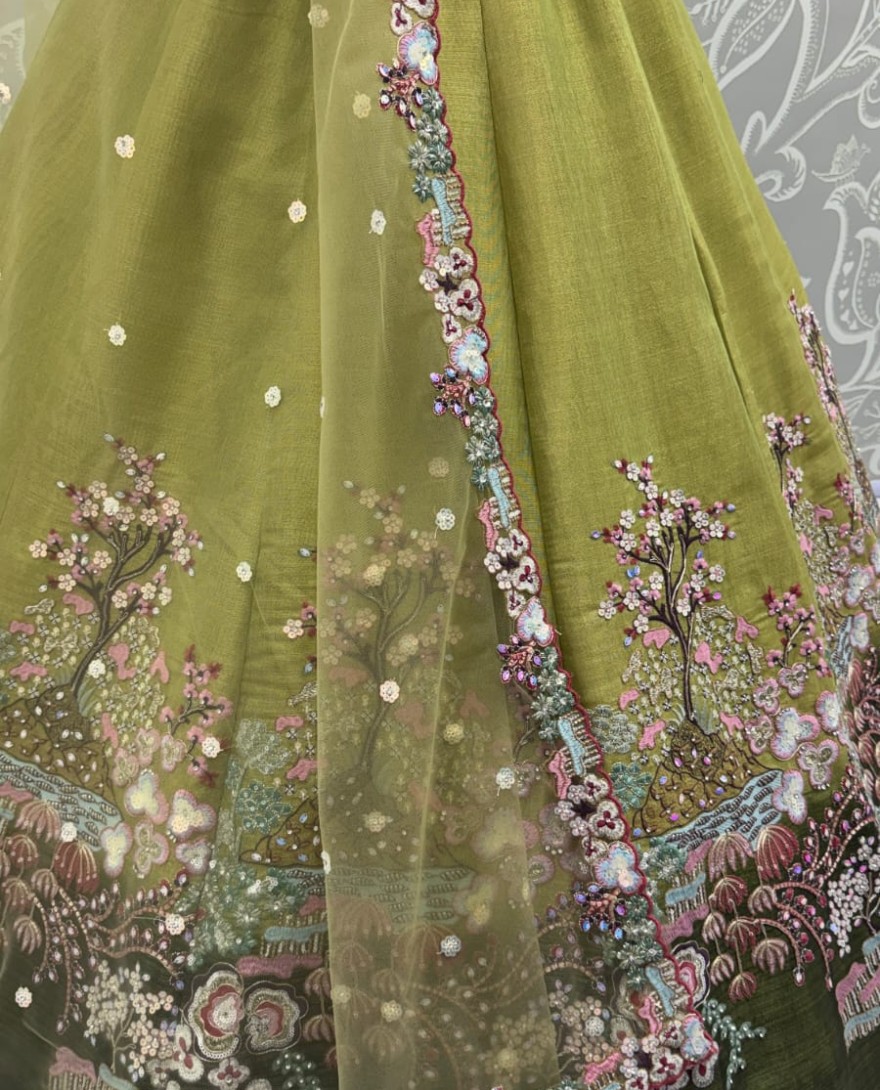 Green - Eye-Catchy Green Color Range Rainbow Shaded Sequins Work Partywear Lehengacholi 