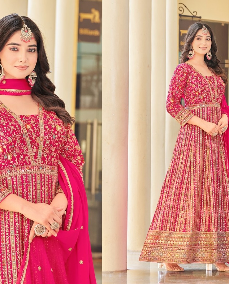 119 - PINK ANARKALI GOWN PREMIUM EMBROIDERED WITH DUPATTA PRESENT NEW DESIGN