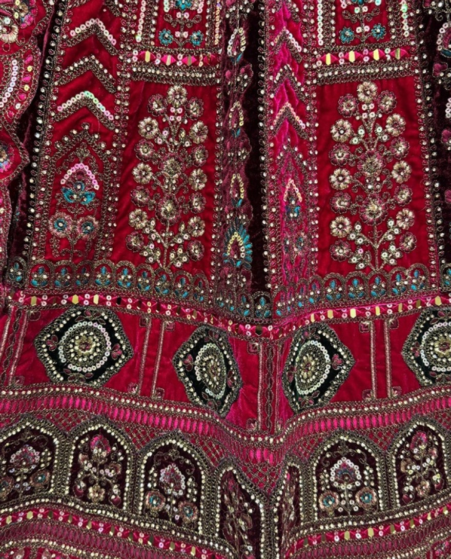 2862-pink - Multi Thread and Pink Dori Embroidery combine with Sequins work Velvet Lehenga Choli