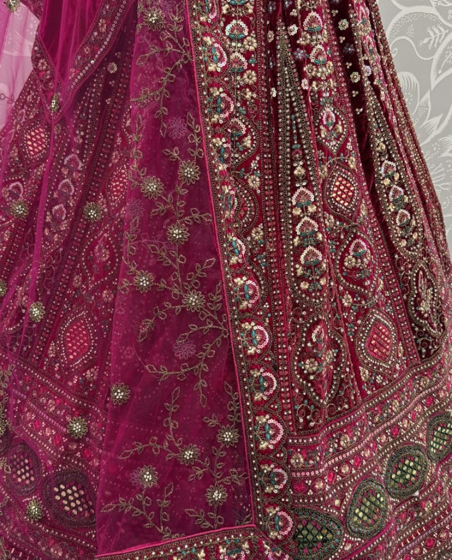 2880A - Stunning Maroon Hand Mirror and Sequins Embroidery Designer Lehenga Choli 