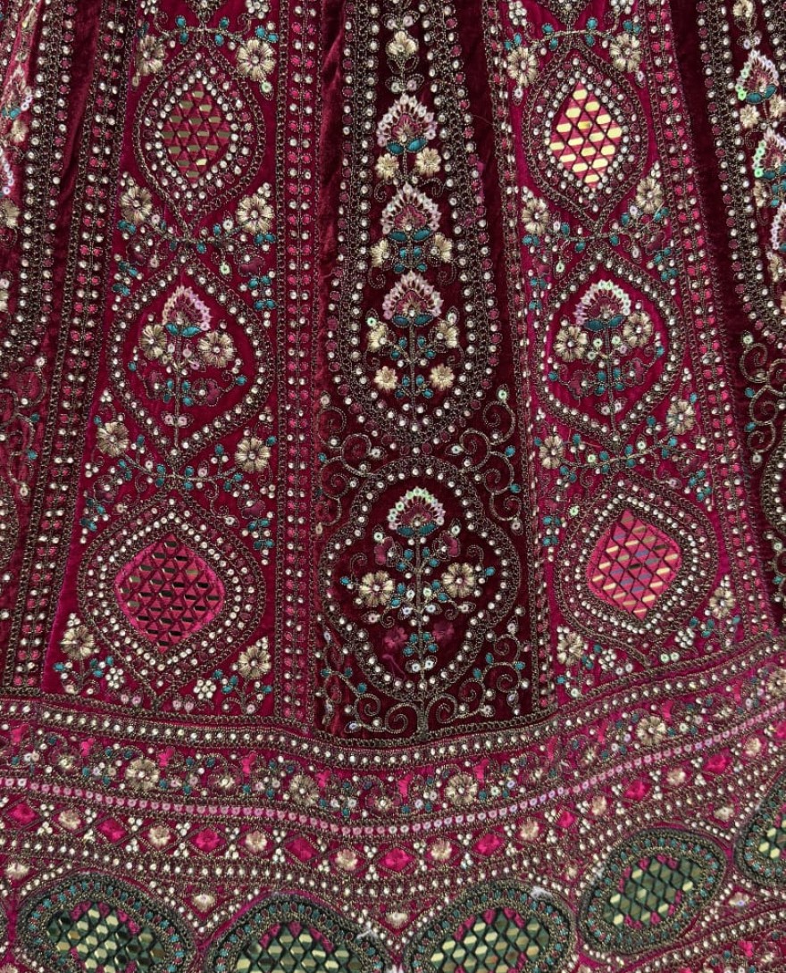 2880A - Stunning Maroon Hand Mirror and Sequins Embroidery Designer Lehenga Choli 