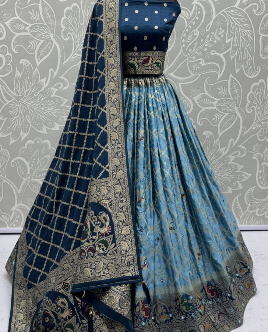2881blue - Elegant Look Blue Georgette Satin Fabric Crafted Lehenga Choli for this Wedding Season