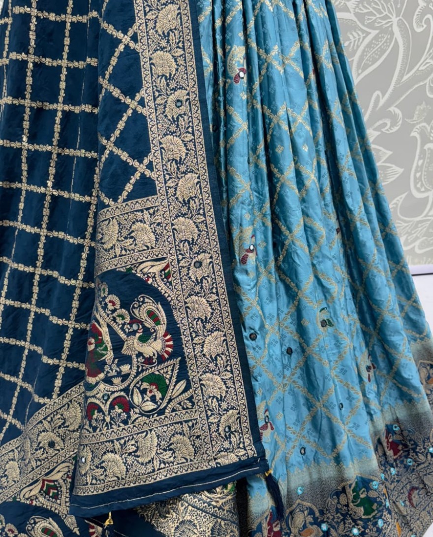 2881blue - Elegant Look Blue Georgette Satin Fabric Crafted Lehenga Choli for this Wedding Season